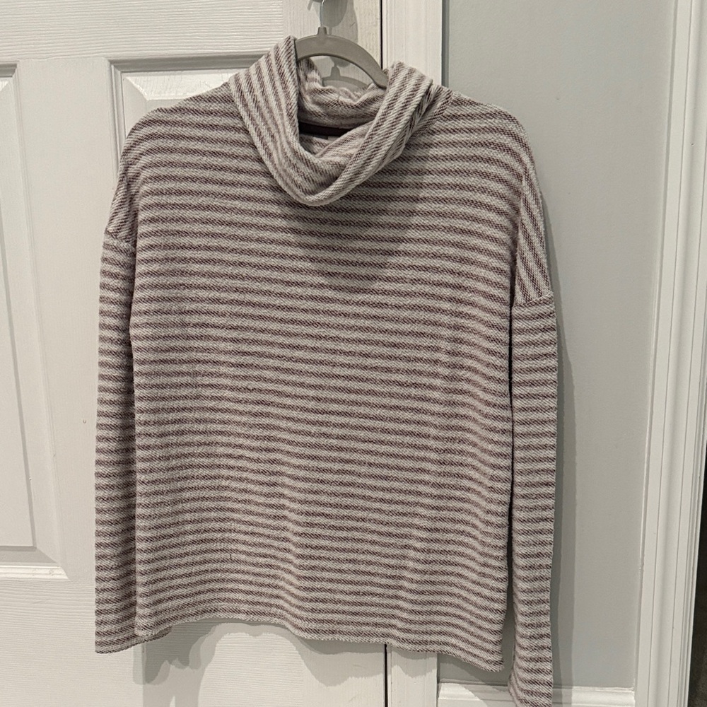 a new day Women's Striped Cowl Neck Sweater - Gray and White